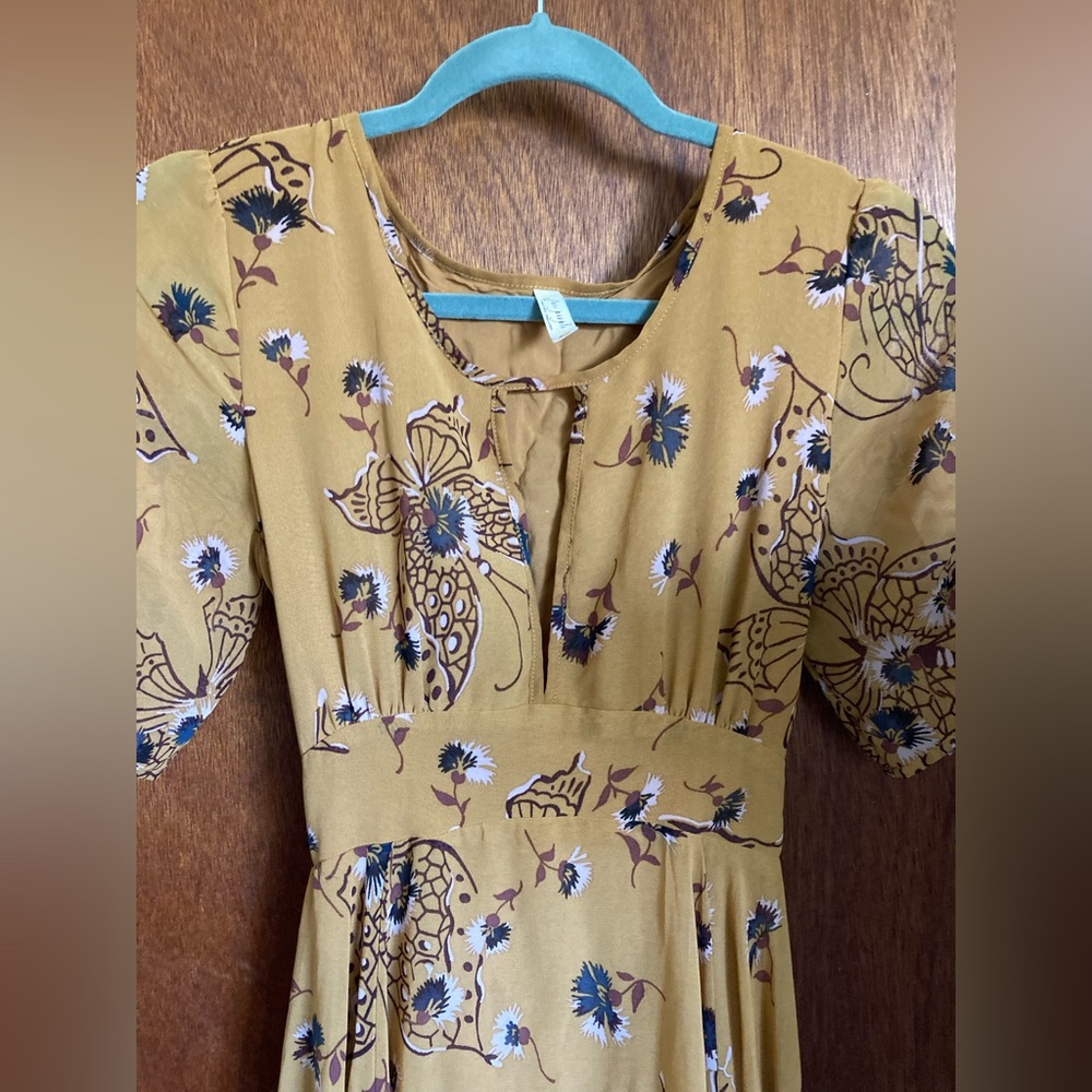 Free People Bonnie Butterfly Mustard Dress
